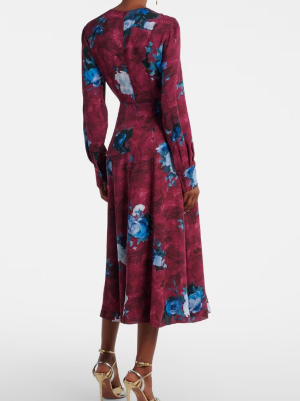NWT Erdem Aria Abstract Red Blue Rose Mulberry Fluid Crepe Midi Dress Size 2 - Picture 2 of 12